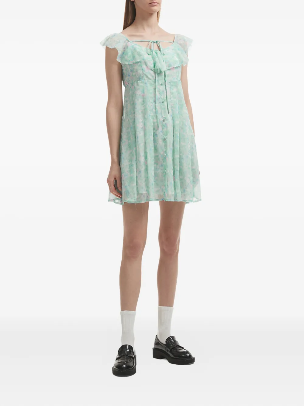 B+ab ruffled floral-print mini dress - Groen
