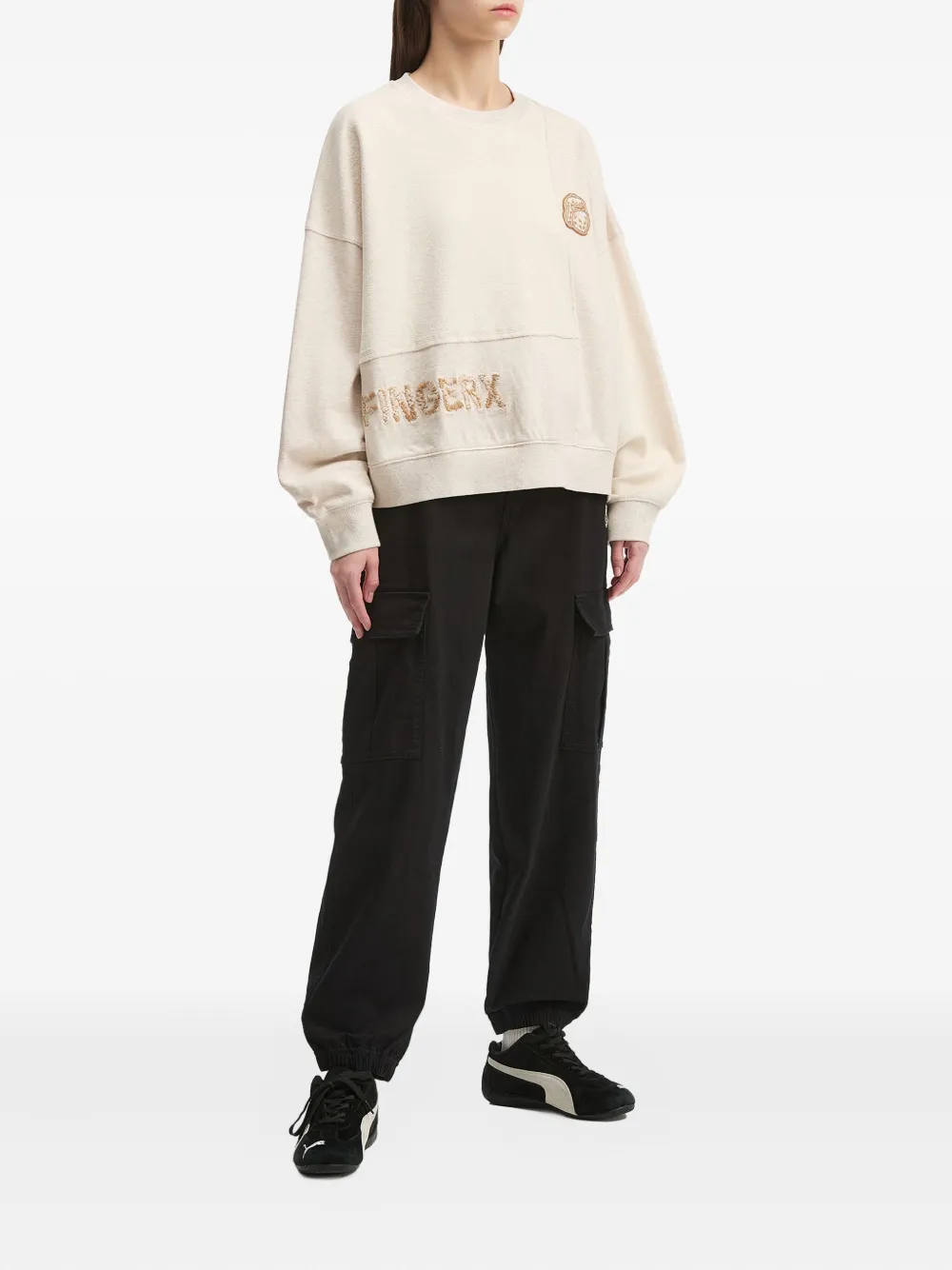 FINGERCROXX embroidered cargo-pocket trousers - Zwart