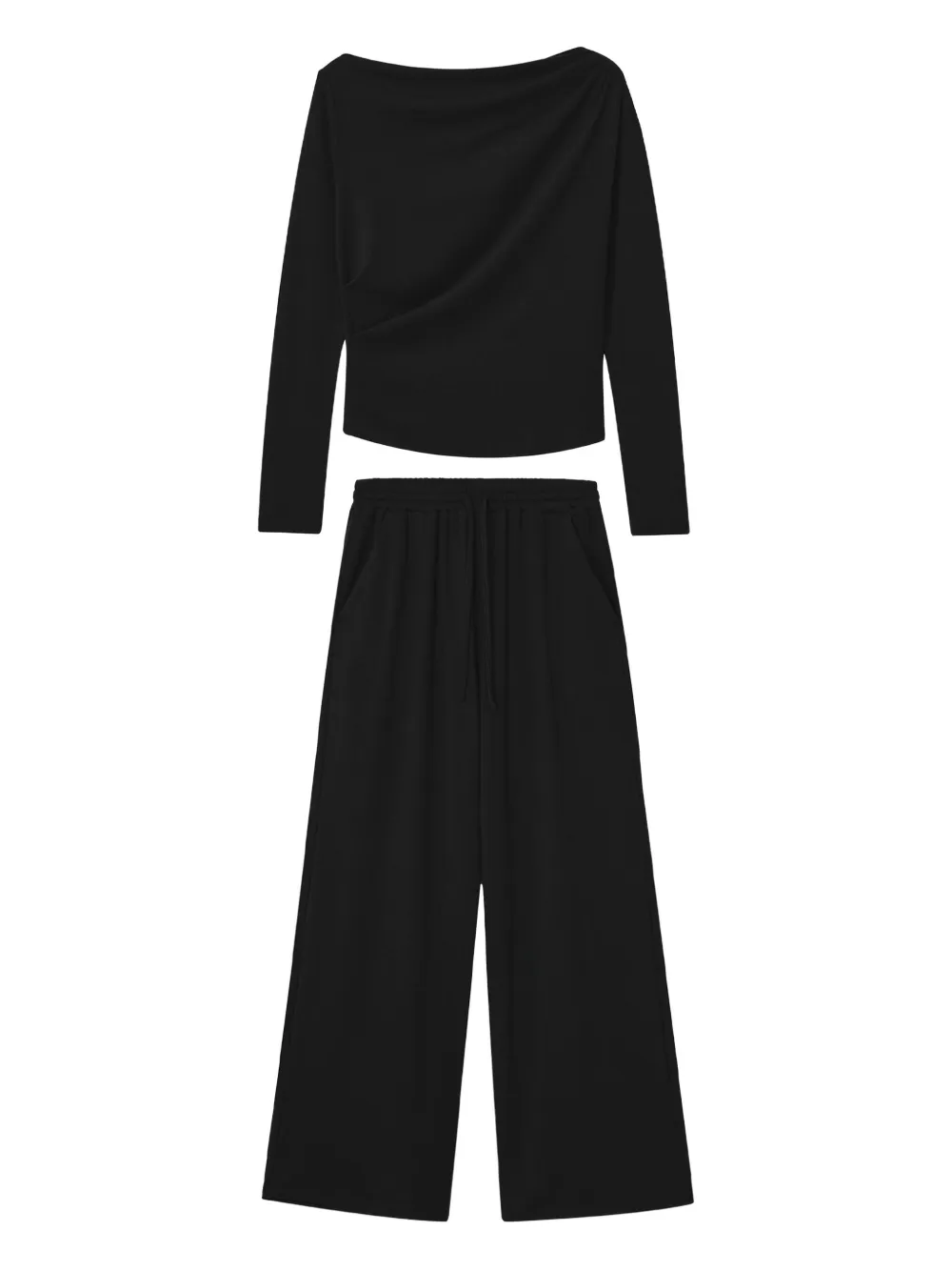 b+ab ドレープ ワイドパンツ セット - ブラック b+ab ドレープ ワイドパンツ セット - ブラック