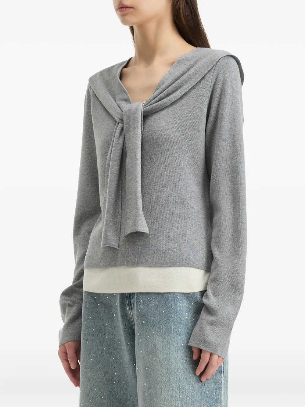 b+ab Trui met gestrikte hals en matrozenkraag Grijs