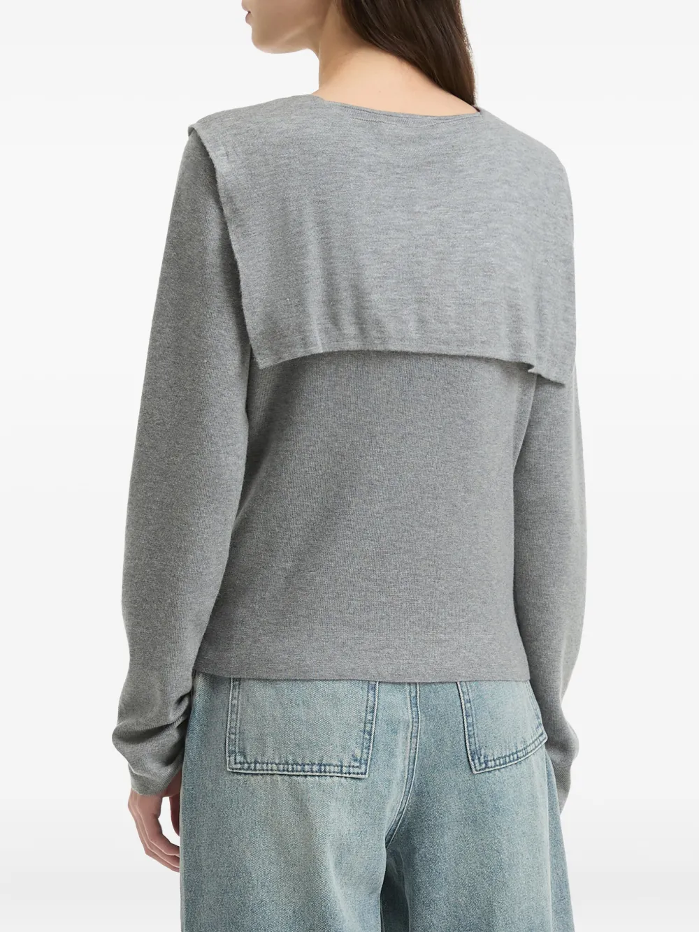 b+ab Trui met gestrikte hals en matrozenkraag Grijs