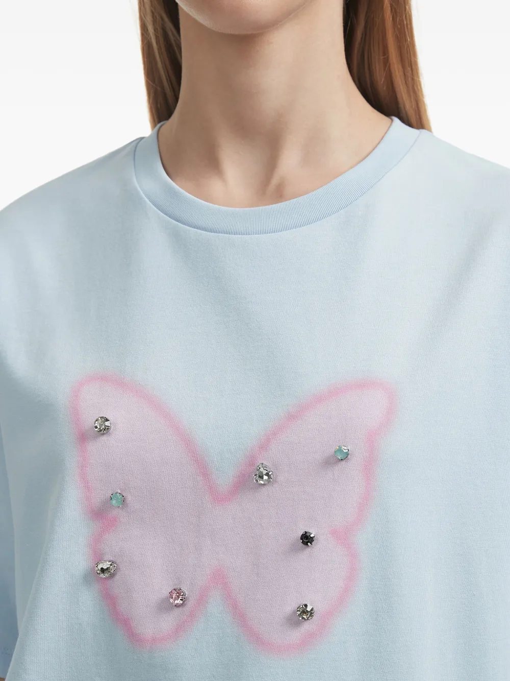 b+ab Katoenen T-shirt verfraaid met vlinder Blauw