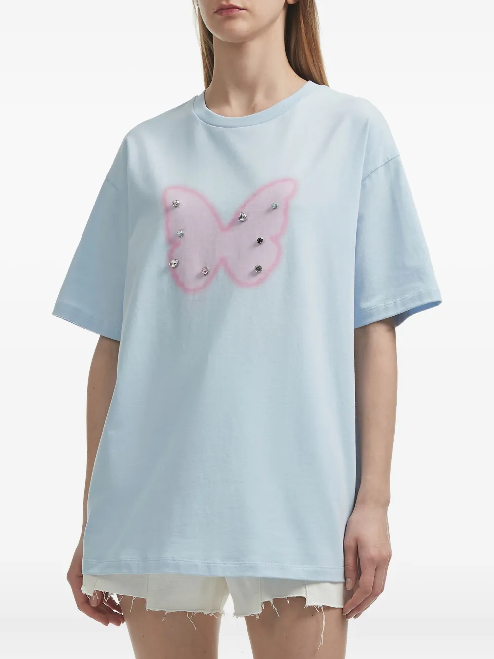 b+ab Katoenen T-shirt verfraaid met vlinder Blauw