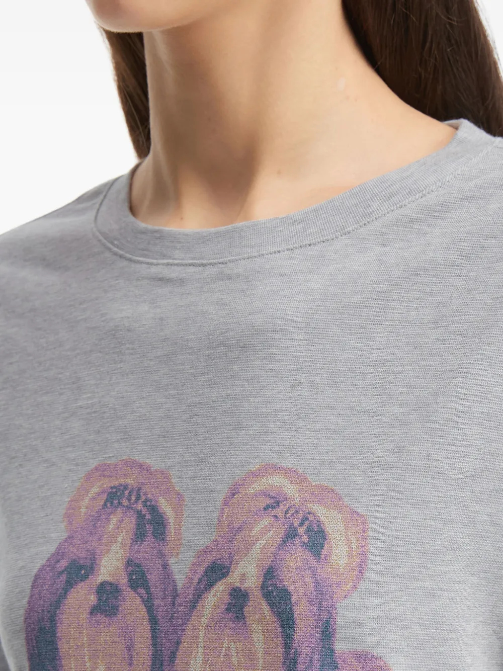 Tout A Coup Dog-print Ruffle-hem T-shirt In Gray