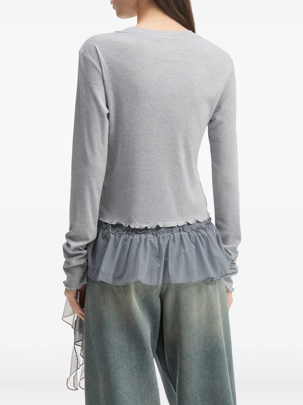 Tout A Coup Dog-print Ruffle-hem T-shirt In Gray