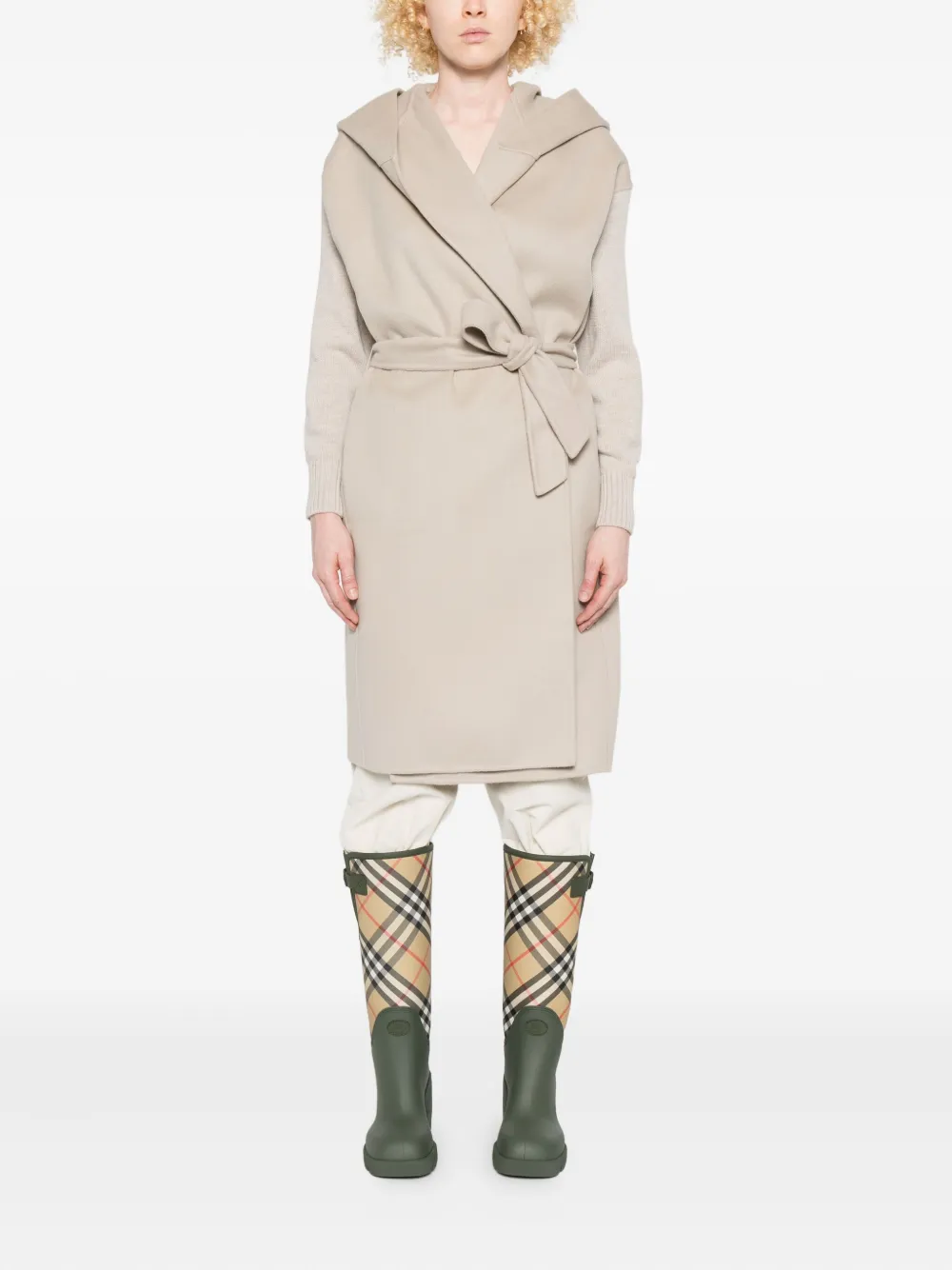 Herno Hooded Belted Coat In Multi