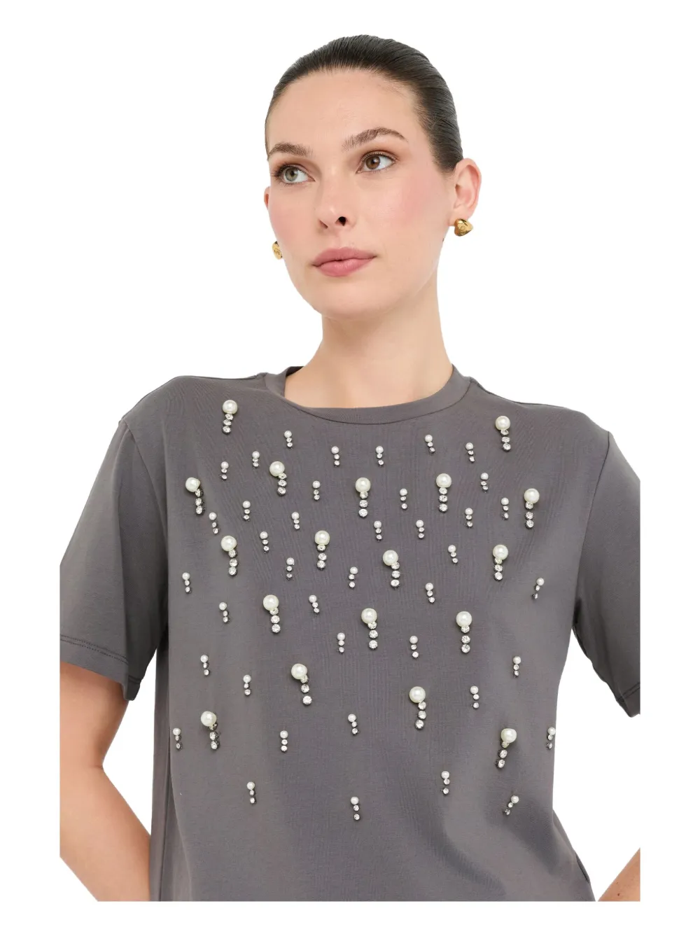 Liu •jo T-shirt With Pearls And Rhinestones In Multi