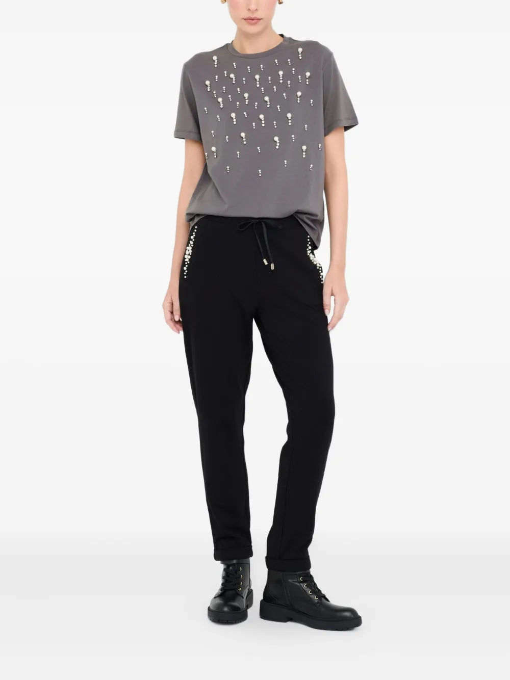Liu •jo T-shirt With Pearls And Rhinestones In Multi