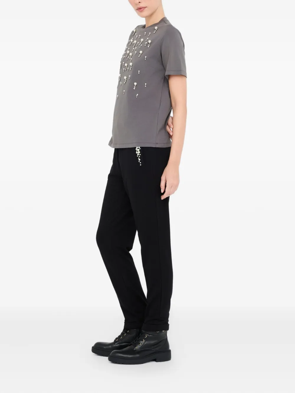 Liu •jo T-shirt With Pearls And Rhinestones In Multi