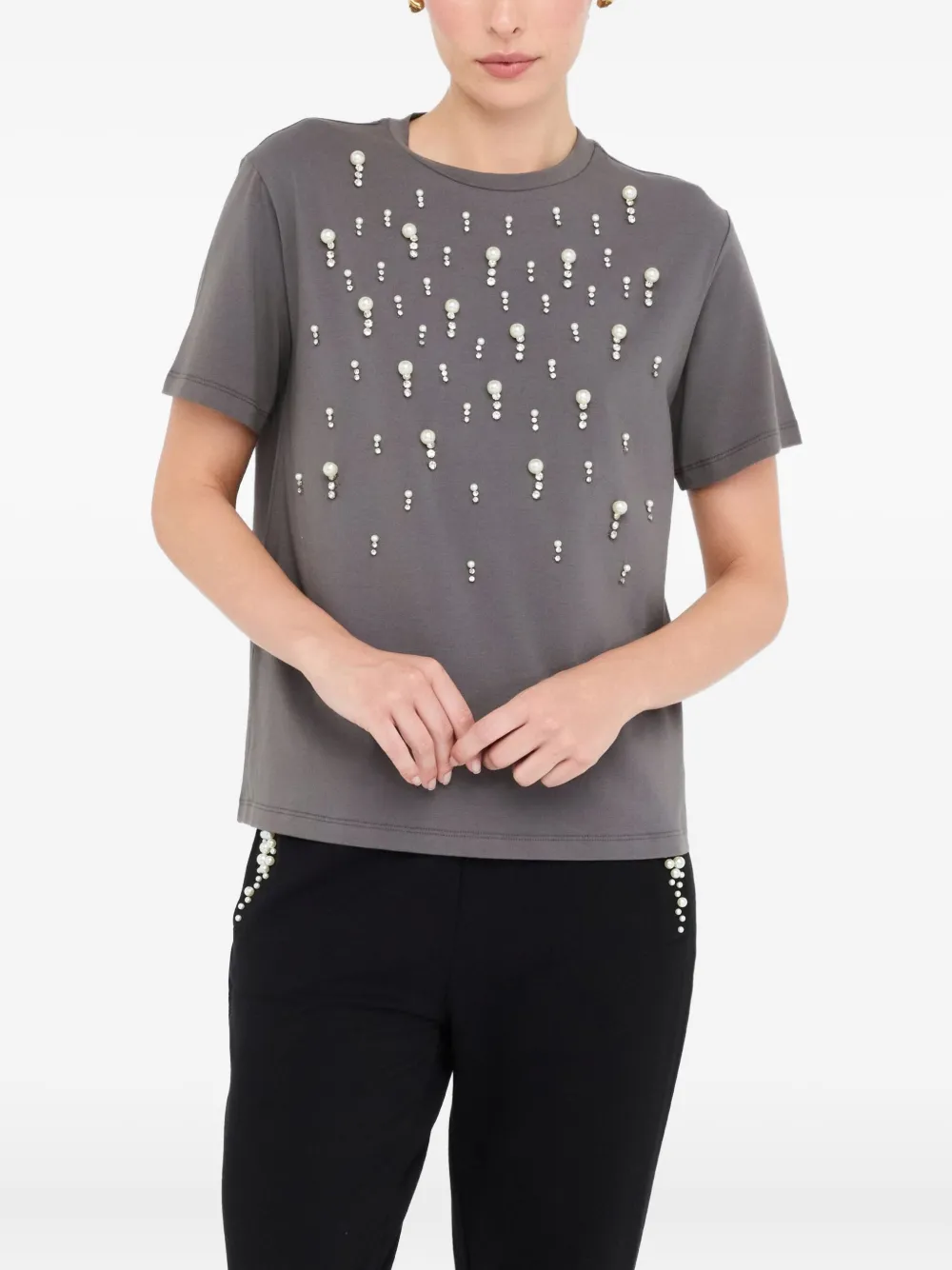 Liu •jo T-shirt With Pearls And Rhinestones In Multi