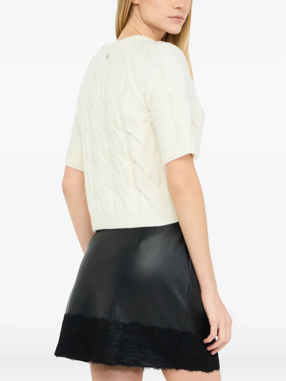 Liu •jo Cable Knit Wool Sweater In Neutral