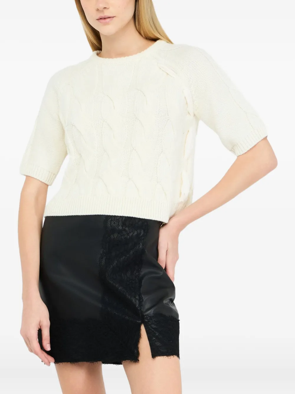 Liu •jo Cable Knit Wool Sweater In Neutral