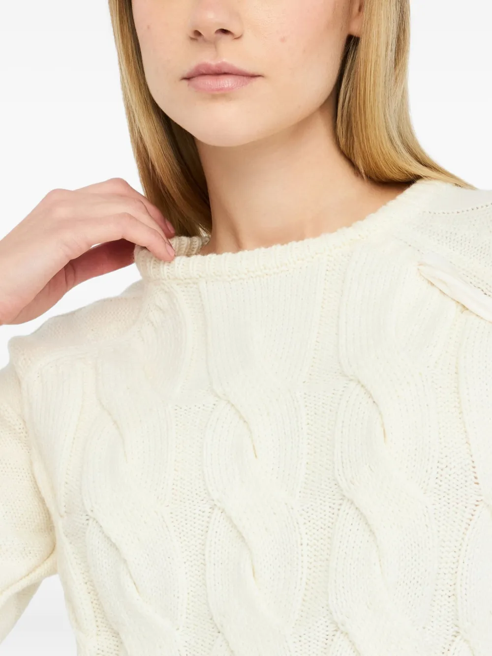 Liu •jo Cable Knit Wool Sweater In Neutral
