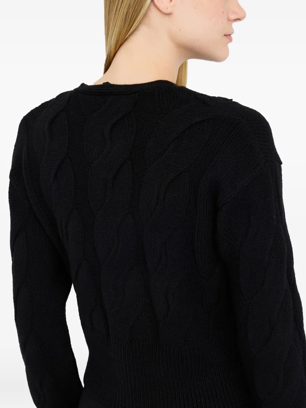 Liu •jo Cable Knit Wool Cardigan In Black