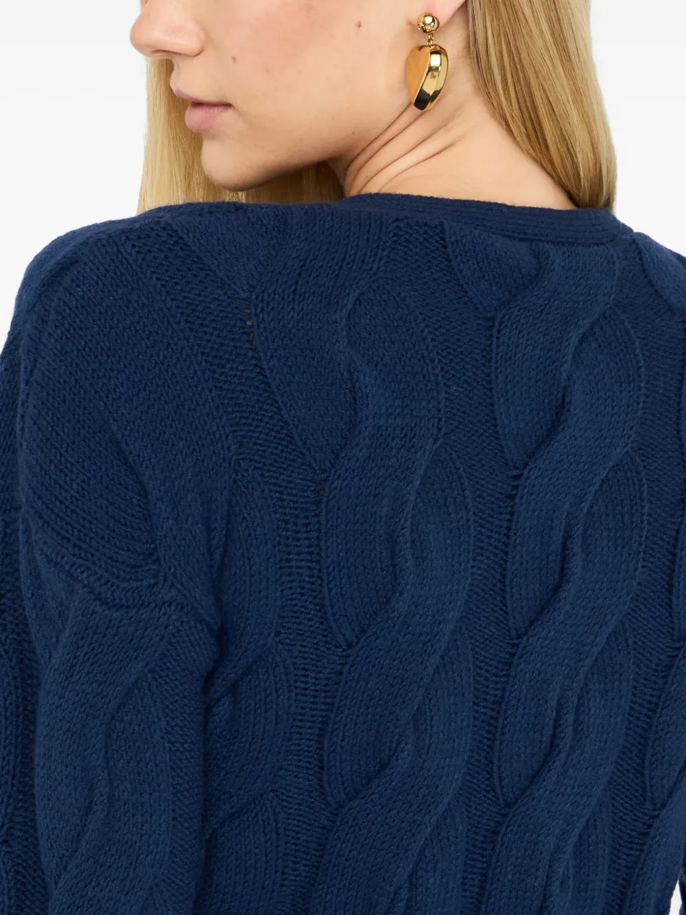 Liu •jo Cable Knit Wool Cardigan In Blue