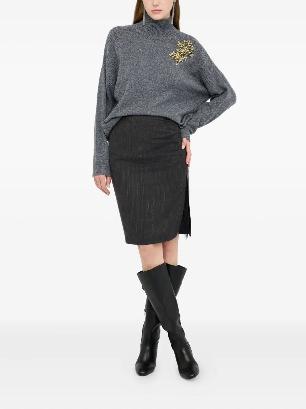 LIU JO Pinstripe skirt with lace - Zwart