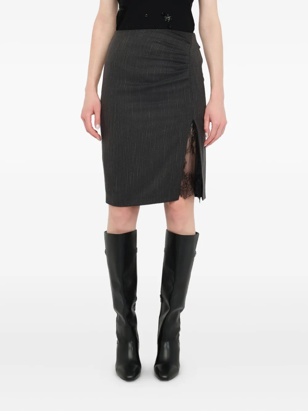 Liu •jo Pinstripe Skirt With Lace In Black