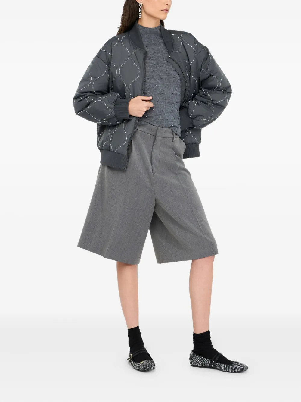 Liu •jo Nylon Bomber Jacket With Studs In Gray