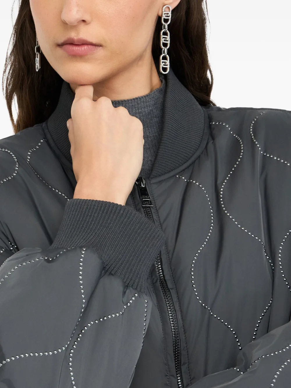 Liu •jo Nylon Bomber Jacket With Studs In Gray