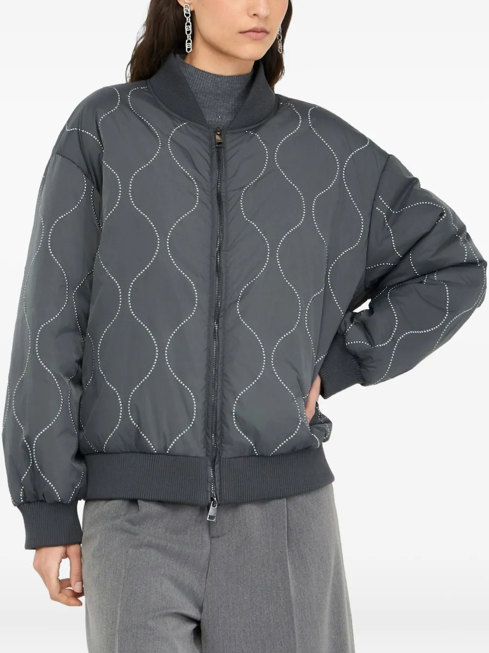 Liu •jo Nylon Bomber Jacket With Studs In Gray