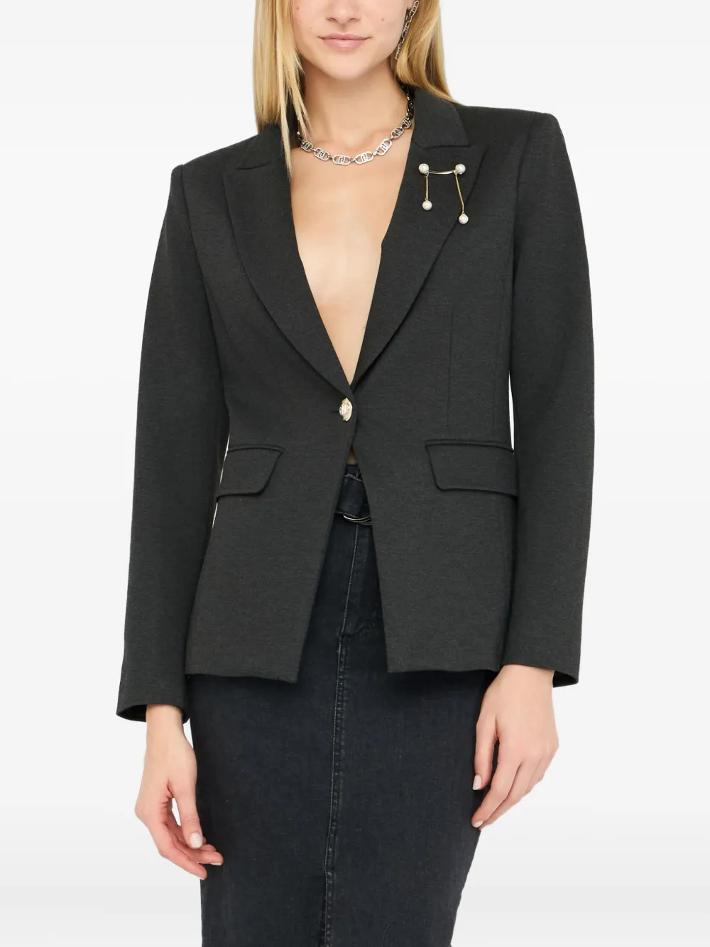 Liu •jo Blazer With Brooch Detail In Black