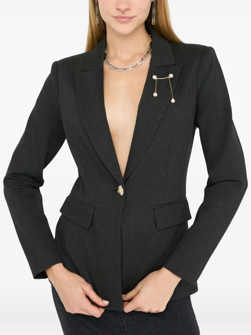 Liu •jo Blazer With Brooch Detail In Black