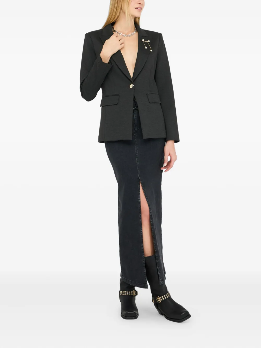 Liu •jo Blazer With Brooch Detail In Black