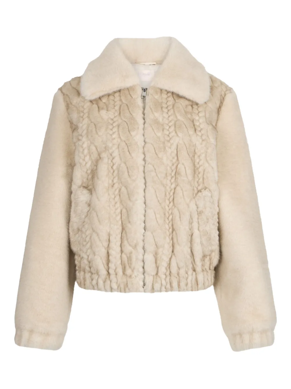 Liu •jo Teddy Bomber Jacket With Cable Knit Detailing In Neutral