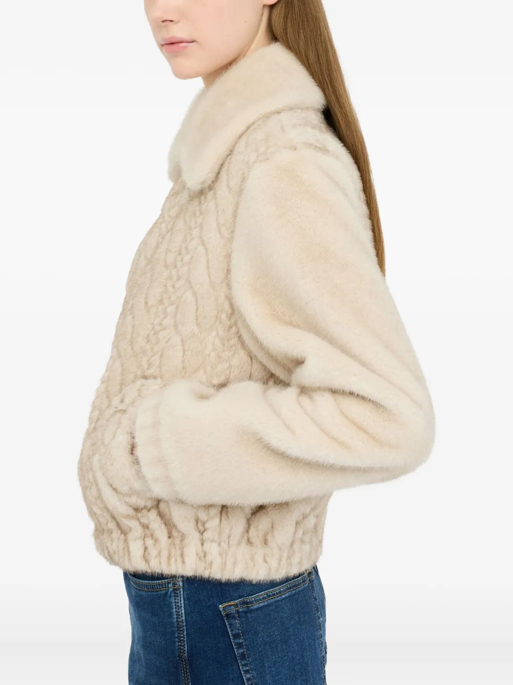 Liu •jo Teddy Bomber Jacket With Cable Knit Detailing In Neutral