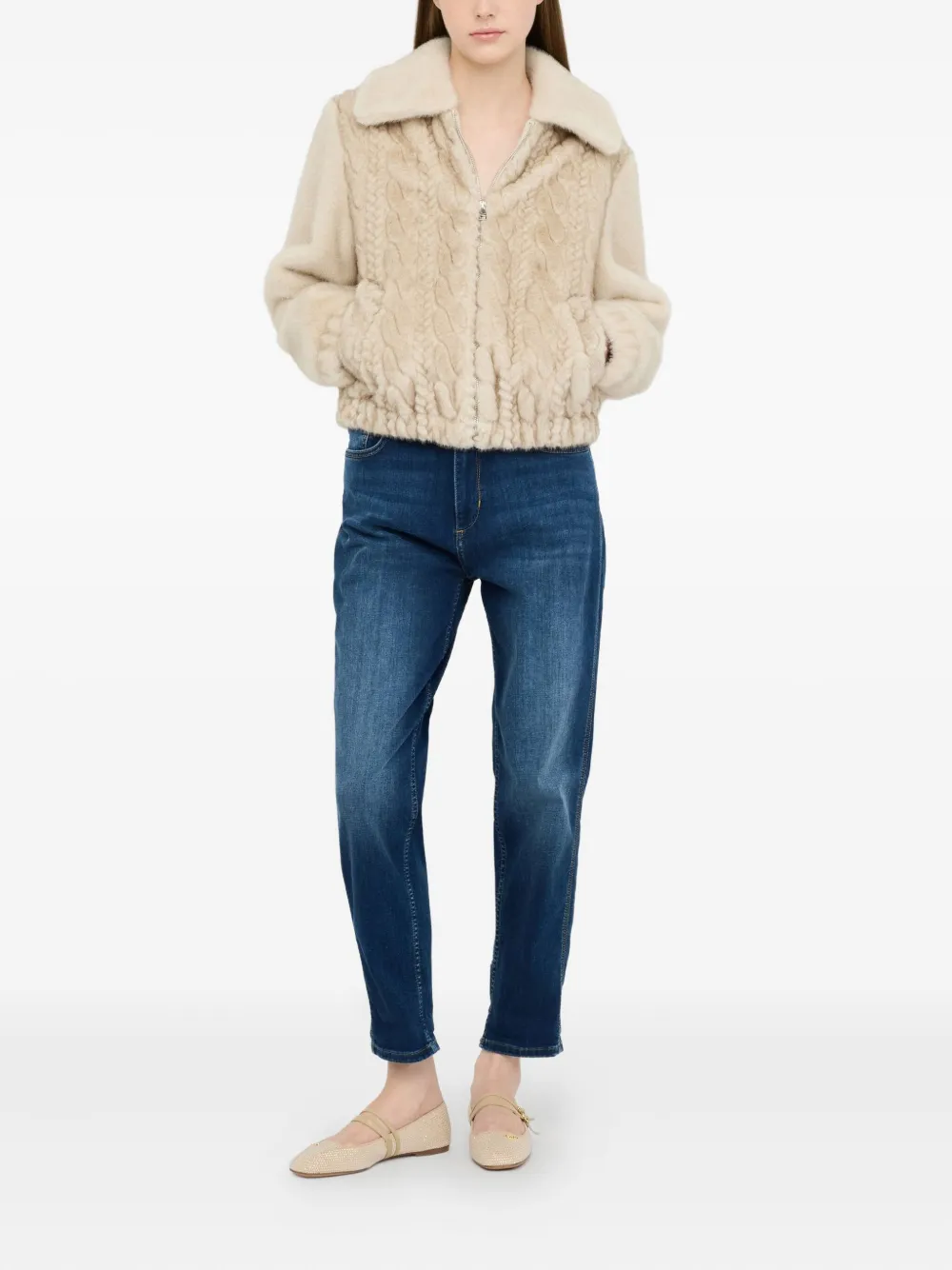 Liu •jo Teddy Bomber Jacket With Cable Knit Detailing In Neutral