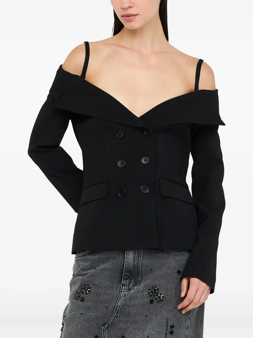 Liu •jo Off-the-shoulder Jacket In Black