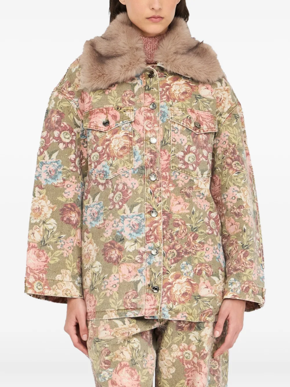Liu •jo Faux Fur Jacket With Collar In Brown