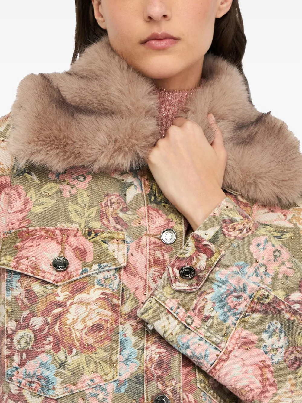 Liu •jo Faux Fur Jacket With Collar In Brown