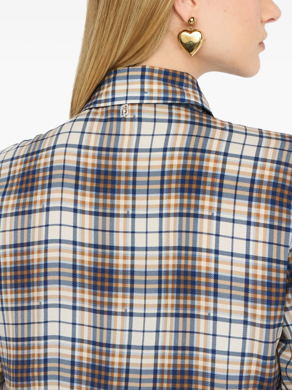Liu •jo Chequered Shirt With Rhinestones In Blue