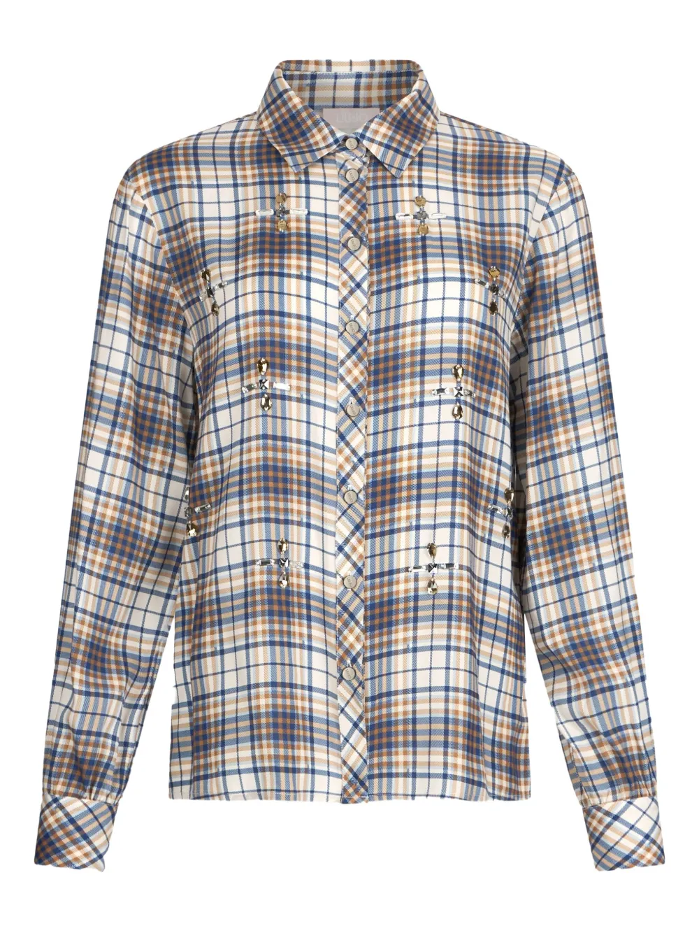 Liu •jo Chequered Shirt With Rhinestones In Blue