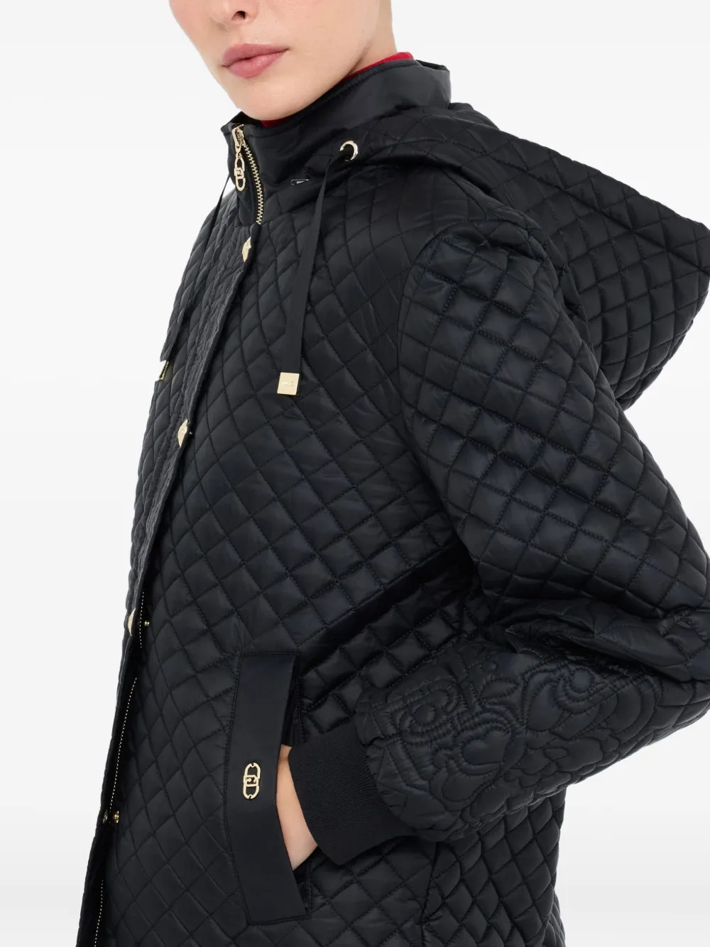Liu •jo Quilted Nylon Coat In Black