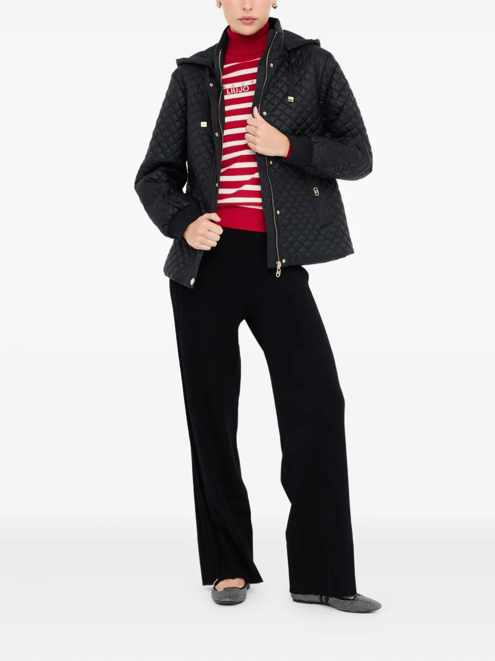 Liu •jo Quilted Nylon Coat In Black