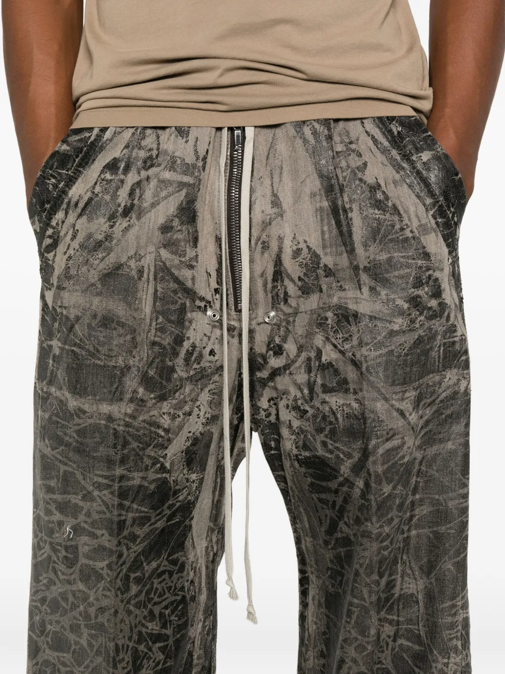 Rick Owens Drkshdw Crackled-effect Zip Trousers In Black