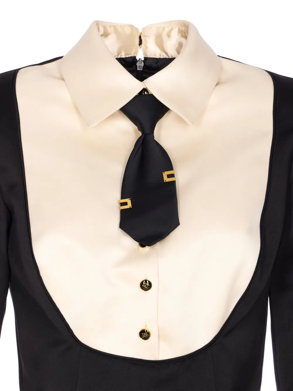 Elisabetta Franchi Suit With Contrasting Collar And Long Sleeves In Black