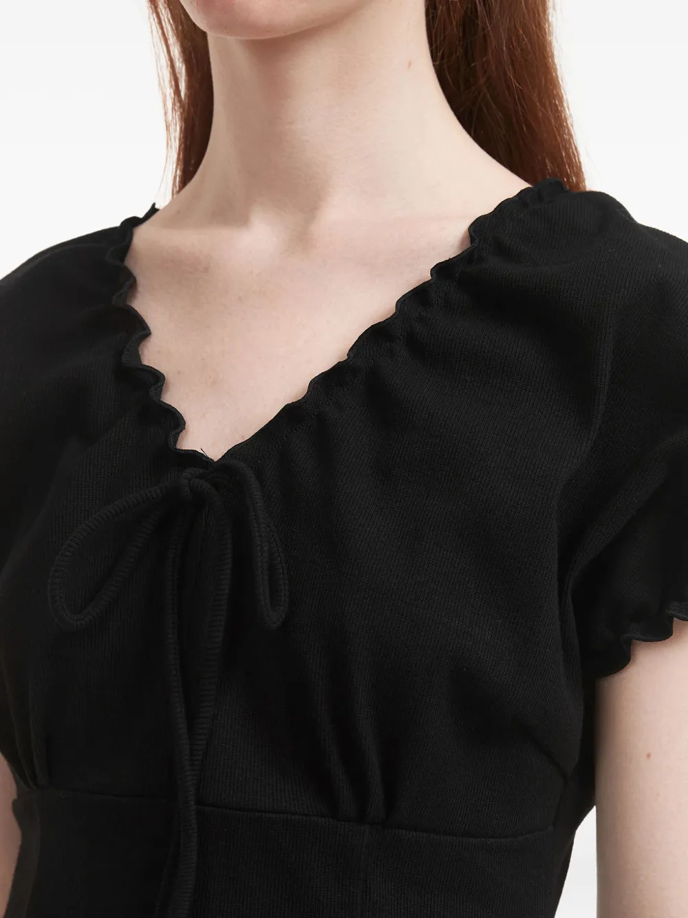 b+ab Mini-jurk met franje hals en striksluiting Zwart