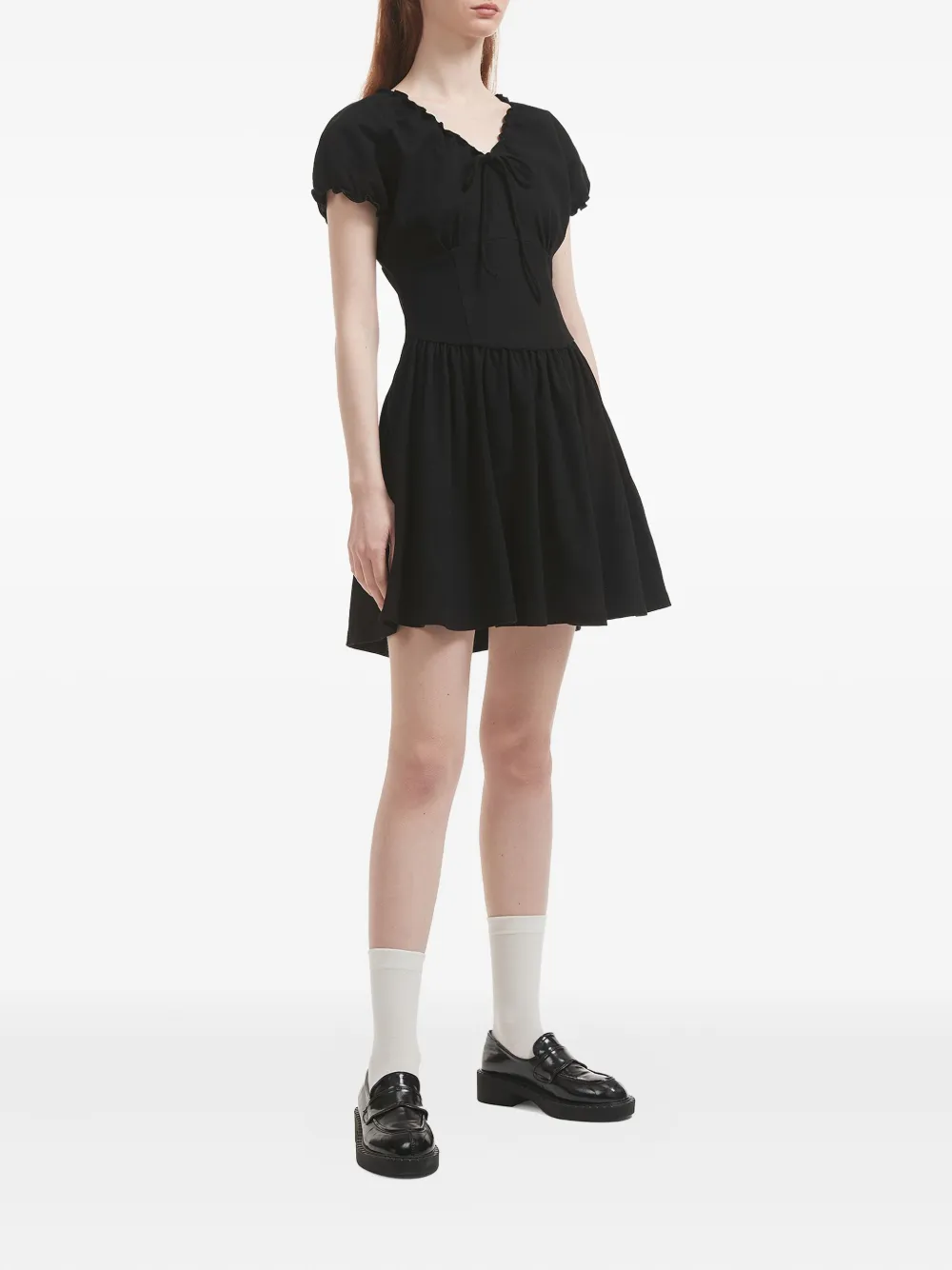 b+ab Mini-jurk met franje hals en striksluiting Zwart