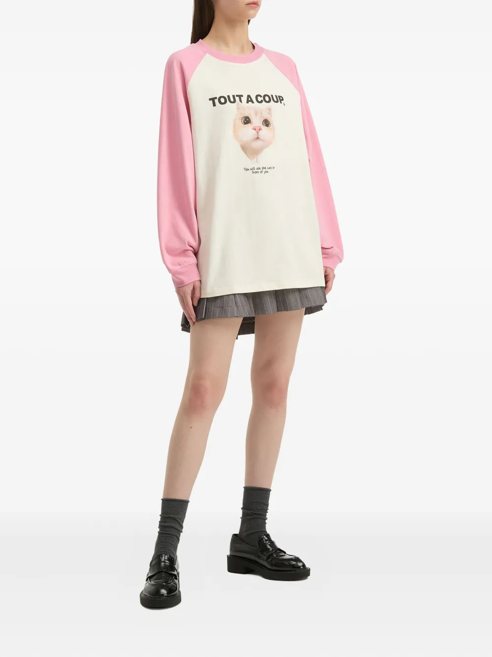 Tout A Coup Cat-print Long-sleeve T-shirt In Multi