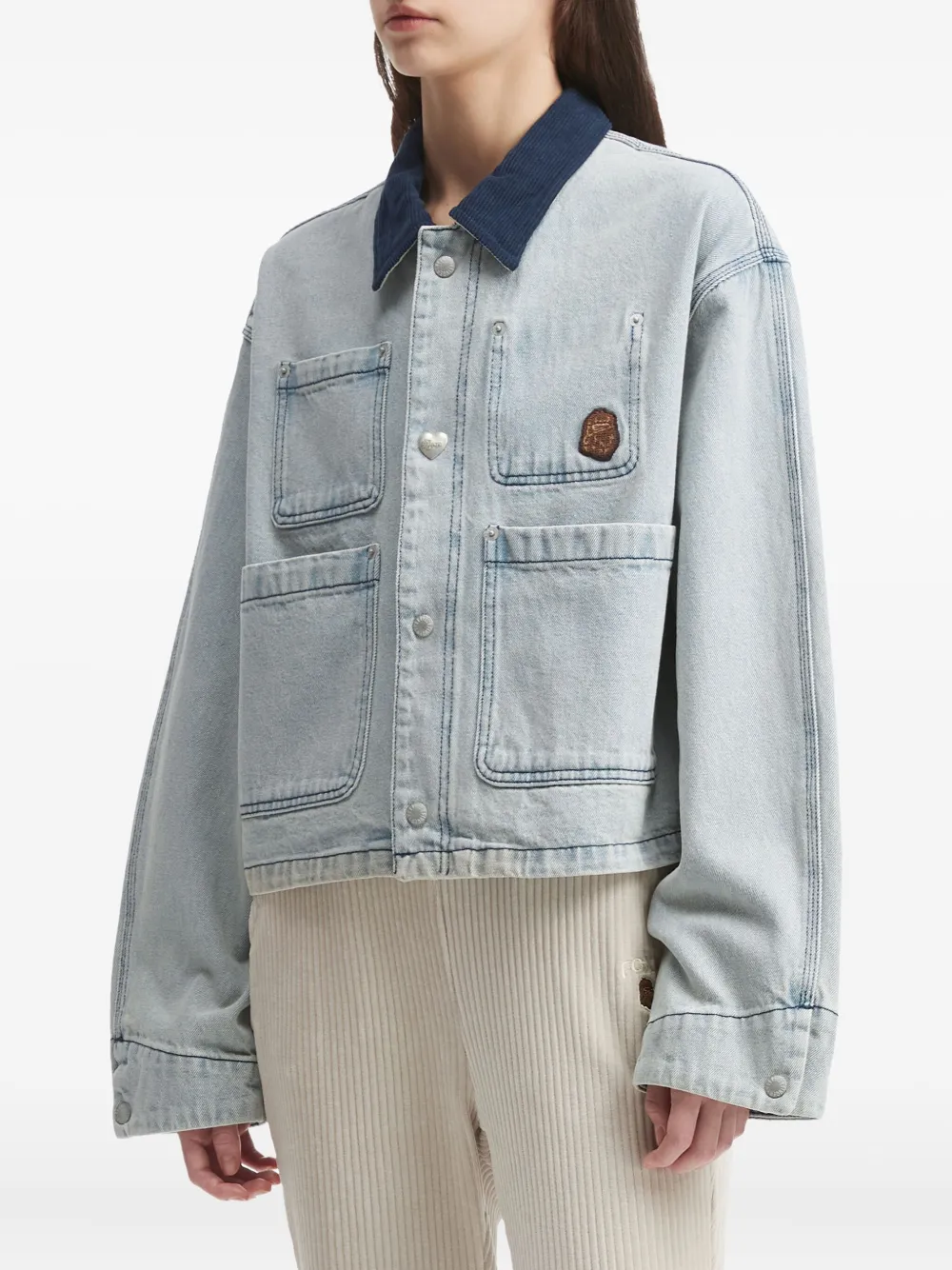 Fingercroxx Corduroy-collar Denim Jacket In Blue