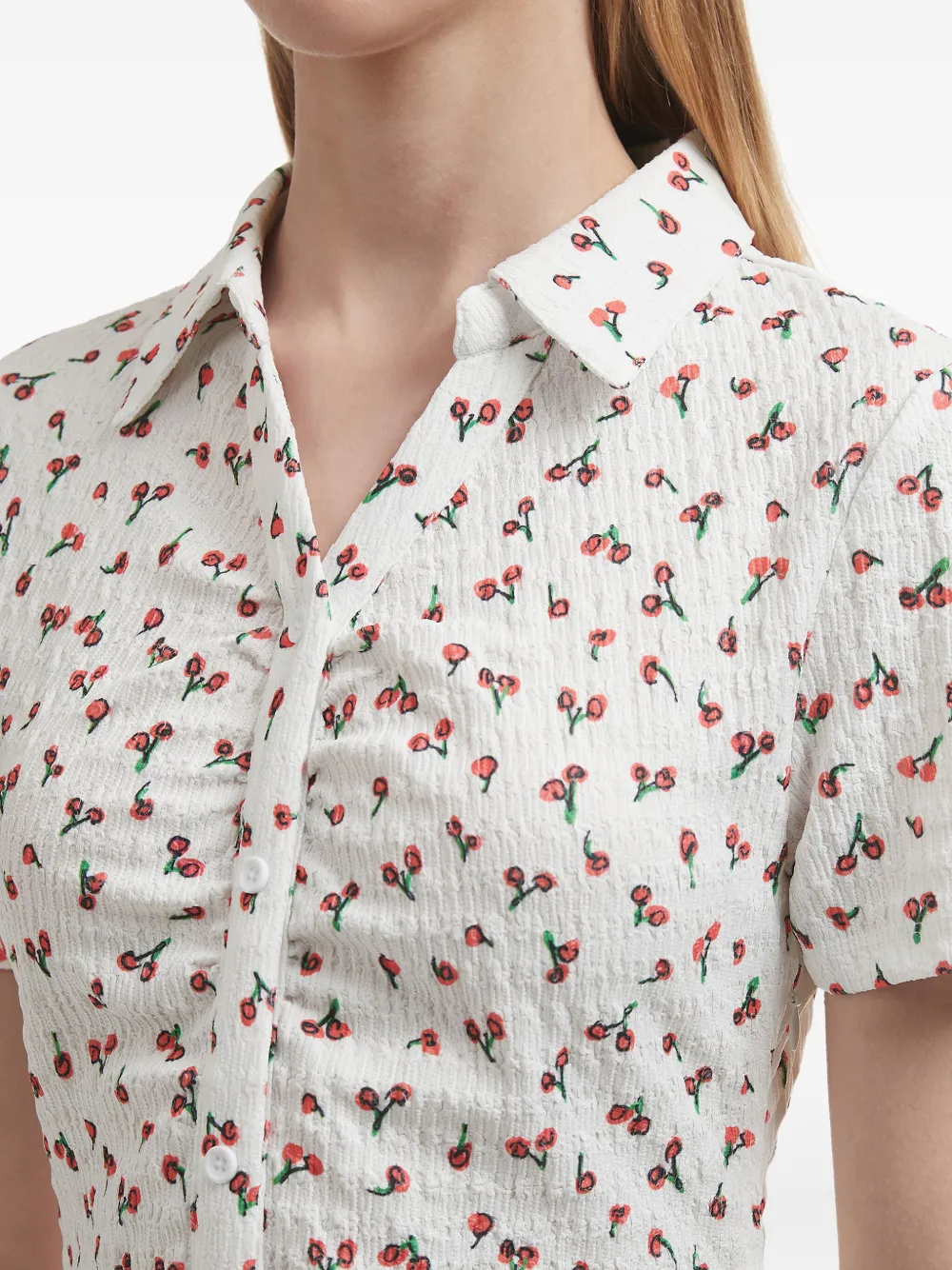 b+ab Mini-blousejurk met kersenprint en kraag Wit