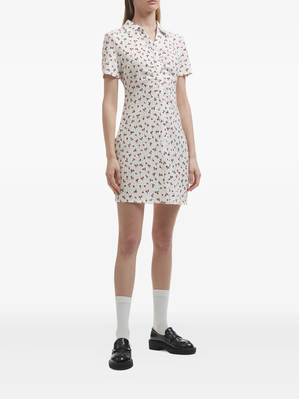B+ab cherry-print collared mini shirt dress - Wit