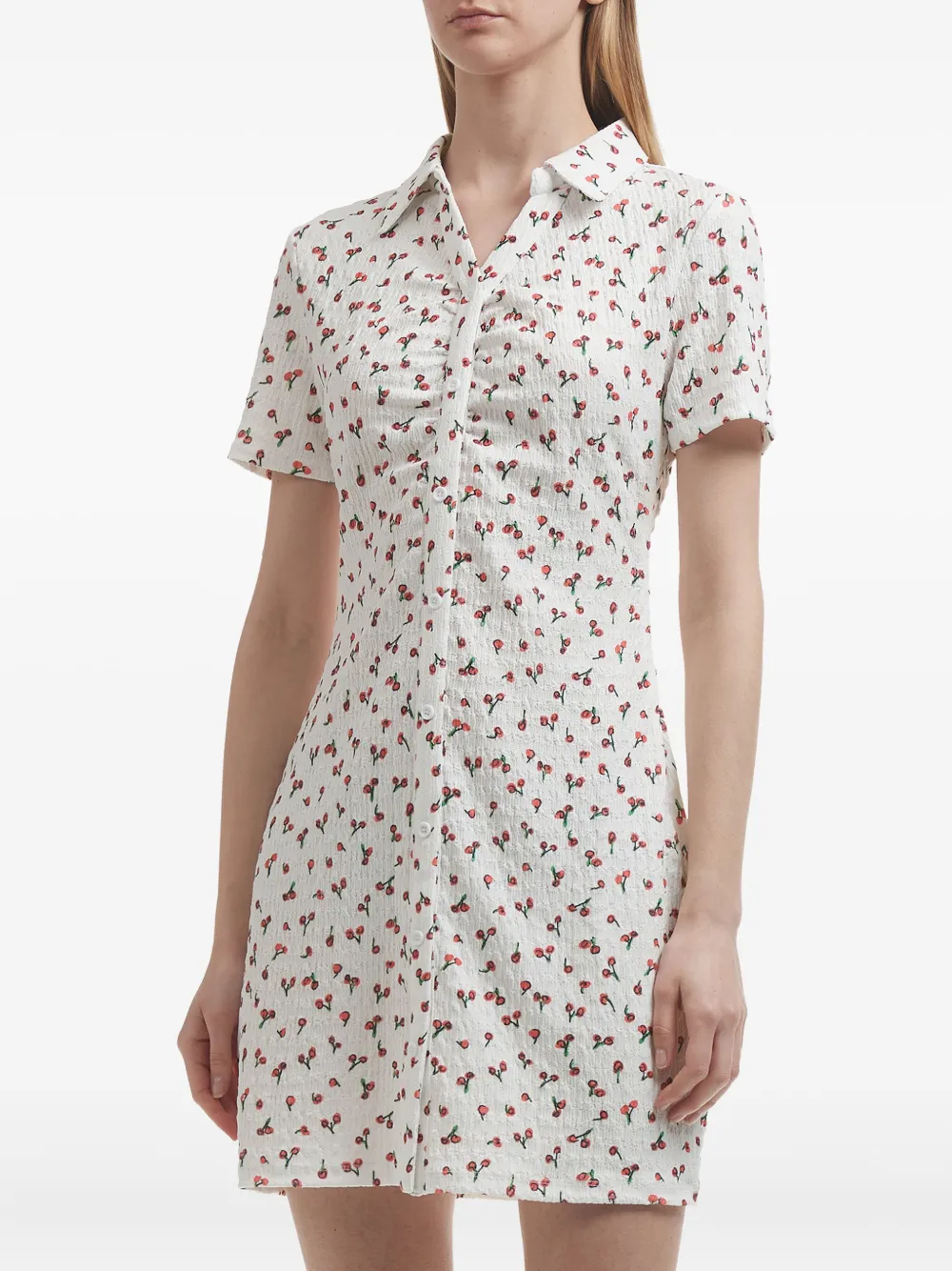 b+ab Mini-blousejurk met kersenprint en kraag Wit