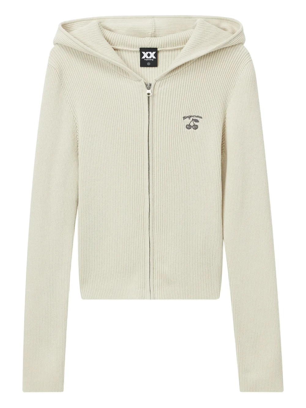FINGERCROXX ribbed zip-up hooded cardigan | Neutrals | Image 1
