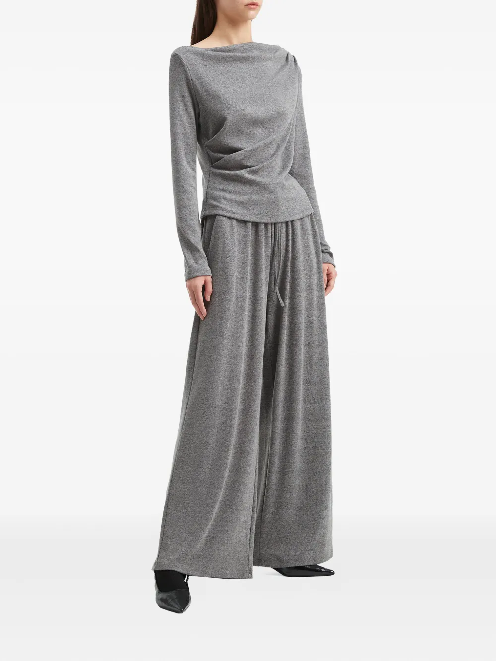B+ab Draped-neck Wide-leg Set In Gray