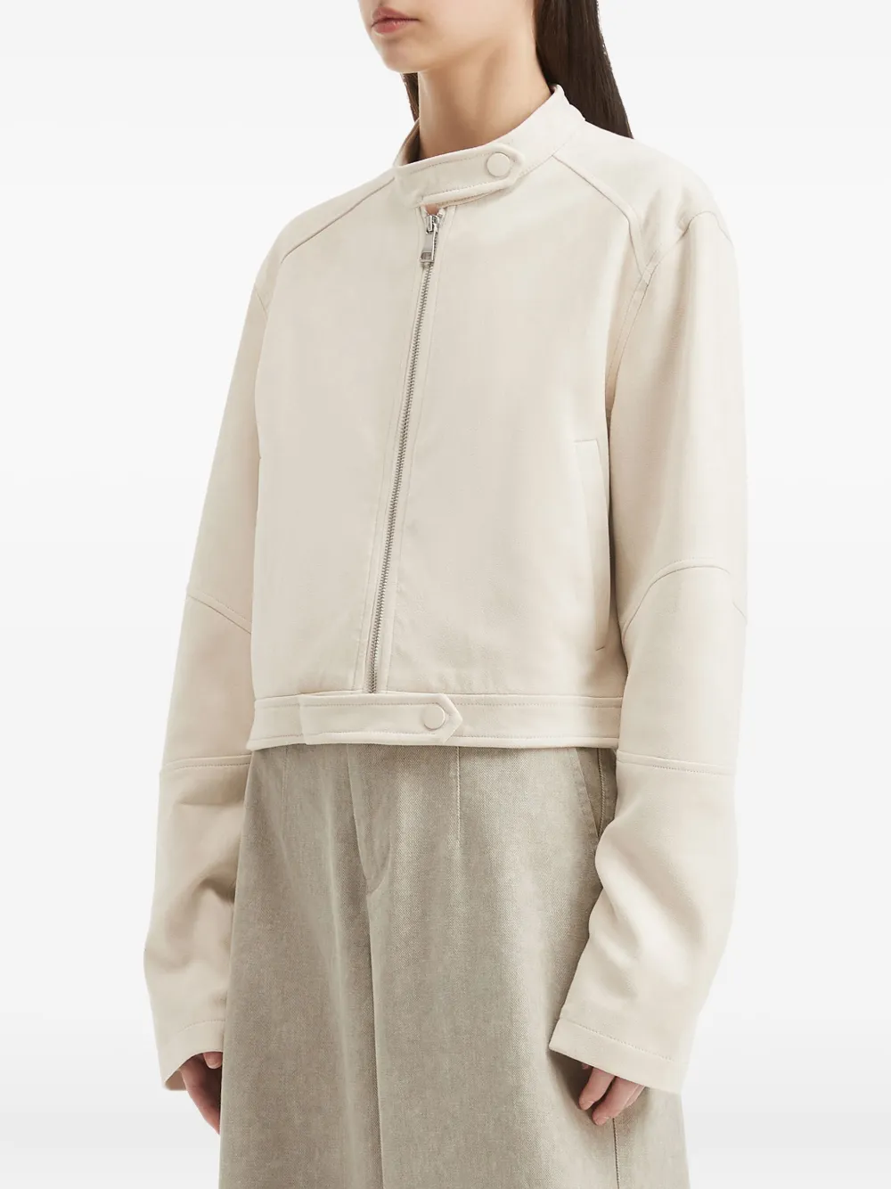 B+ab Cropped Zip-front Jacket In Neutral