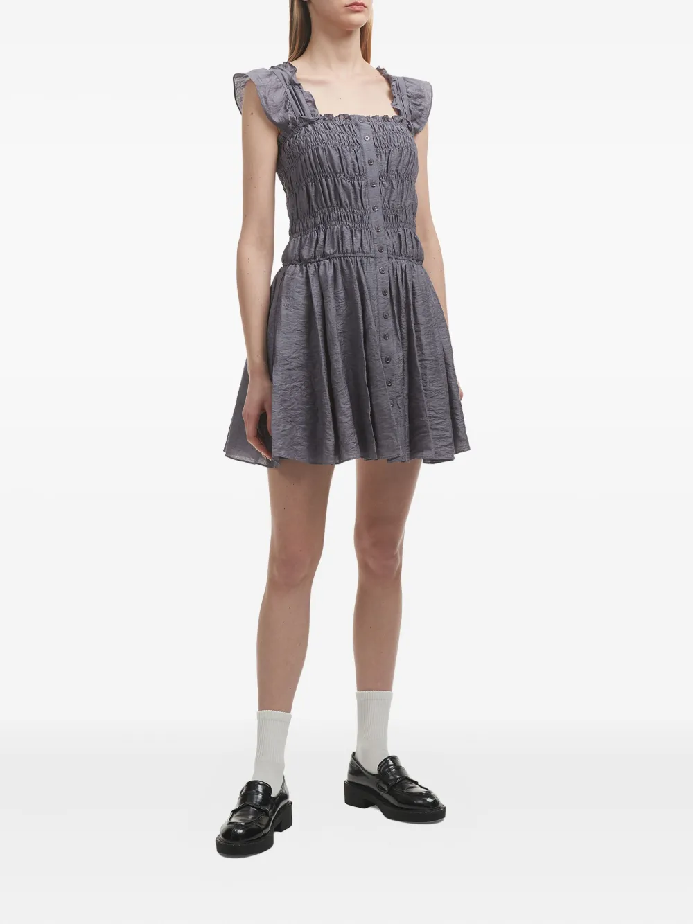 B+ab ruffled smocked mini dress - Grijs